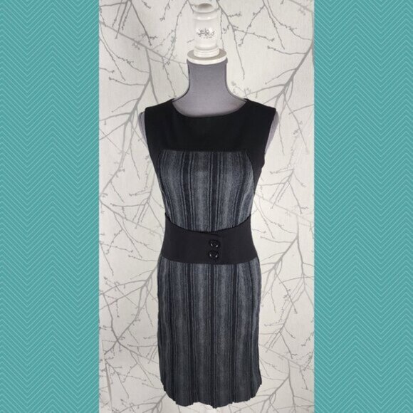 Tension Navy Stripe Colorblock Stretch Knit Midi Sheath Dress - Picture 1 of 4